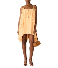 Steve Madden Lorella Chiffon Scoop Neck Sleeveless Draped Ruffle Mini Dress