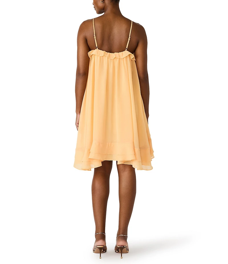 Steve Madden Lorella Chiffon Scoop Neck Sleeveless Draped Ruffle Mini Dress