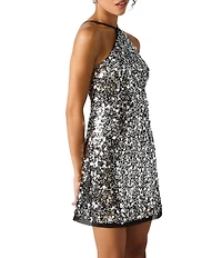 Steve Madden Lorenna Halter Neck Sleeveless Paillette Sequin Mini Bodycon Dress