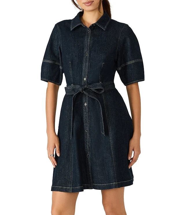 dillards denim shirt dress Steve Madden Lorie Short Sleeve at Hamilton Place in Chattanooga, TN Clothing Color:Bahama Blue/Dusty Yellow Color:Sea Front=Blue TRNVIE Women's Mini Dress, 77% polyester