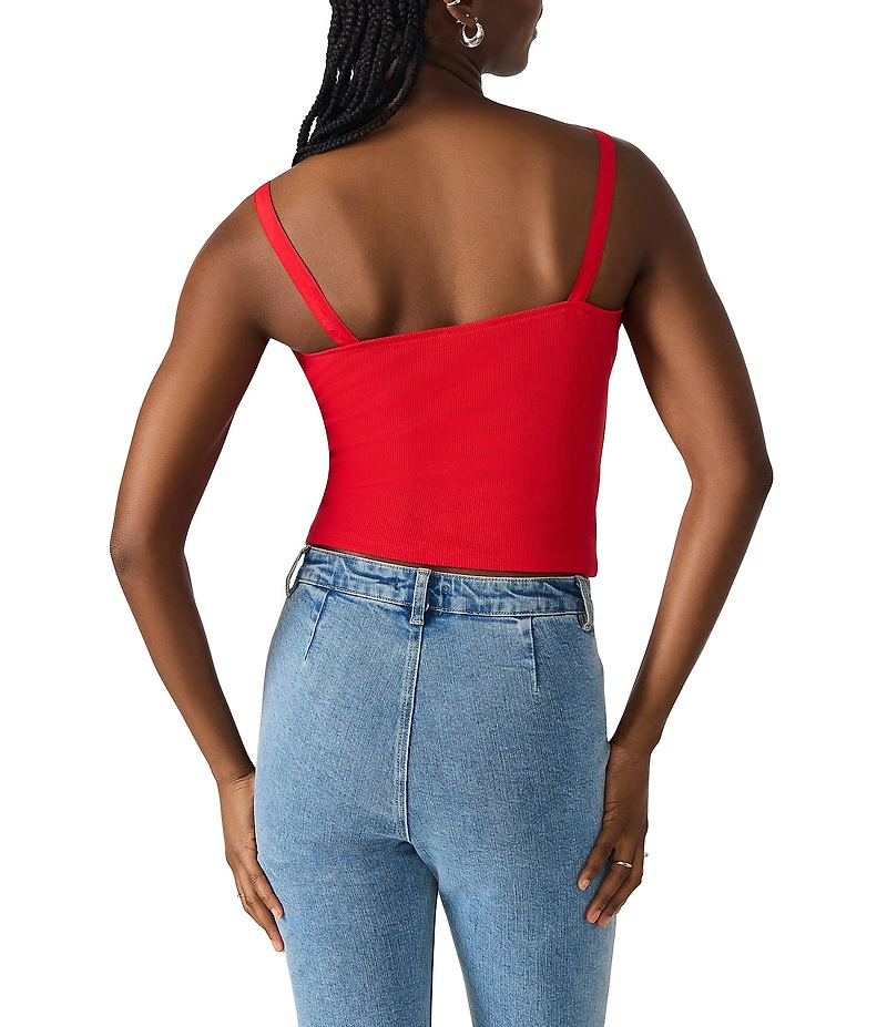 Steve Madden Luana Mixed Media Scoop Neck Ruched Tank Top
