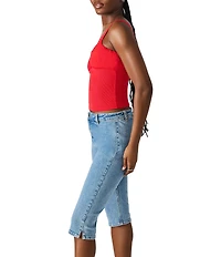 Steve Madden Luana Mixed Media Scoop Neck Ruched Tank Top