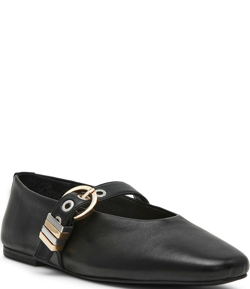 Steve Madden Lucia Leather Buckle Hardware Mary Jane Ballet Flats