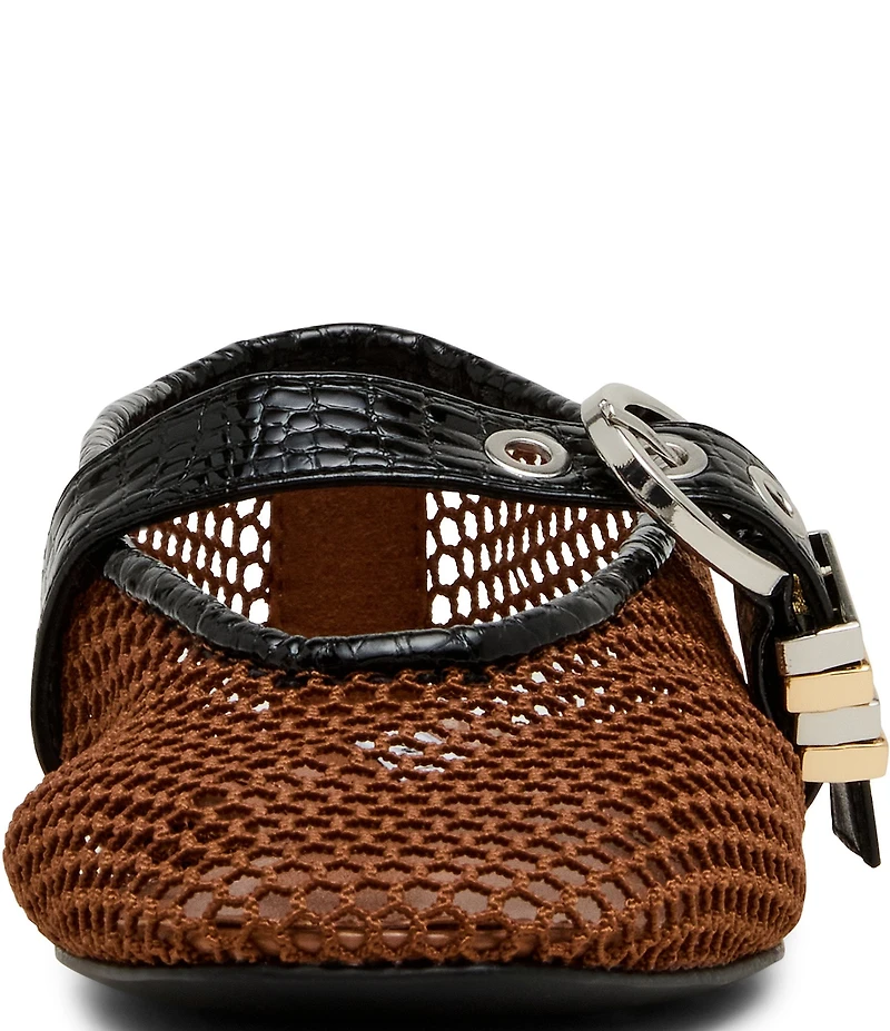 Steve Madden Lucia Mesh Buckle Hardware Croco Accent Mary Jane Ballet Flats