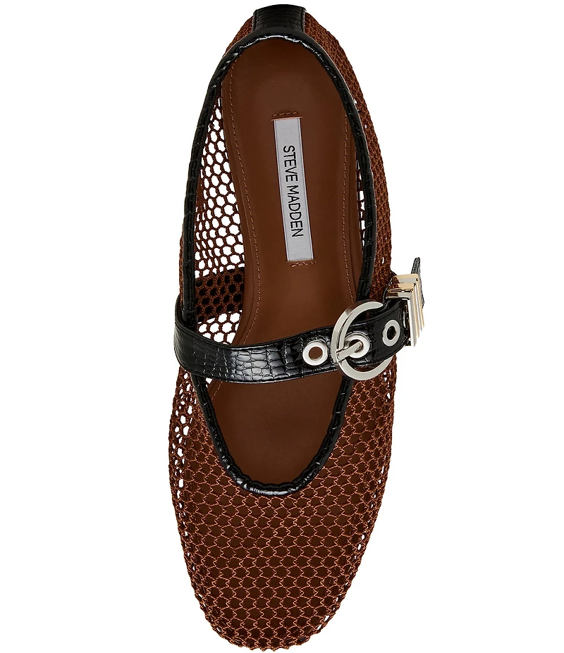 Steve Madden Lucia Mesh Buckle Hardware Croco Accent Mary Jane Ballet Flats