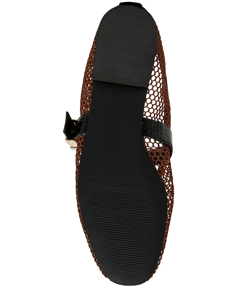 Steve Madden Lucia Mesh Buckle Hardware Croco Accent Mary Jane Ballet Flats