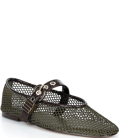 Steve Madden Lucia Mesh Buckle Hardware Croco Accent Mary Jane Ballet Flats