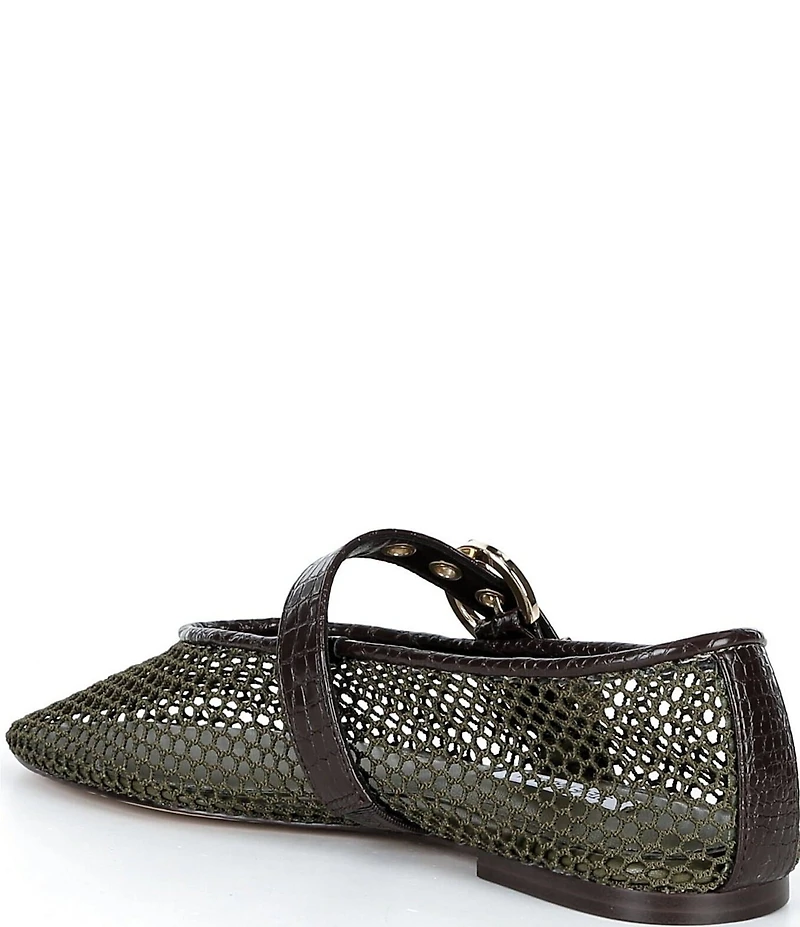 Steve Madden Lucia Mesh Buckle Hardware Croco Accent Mary Jane Ballet Flats