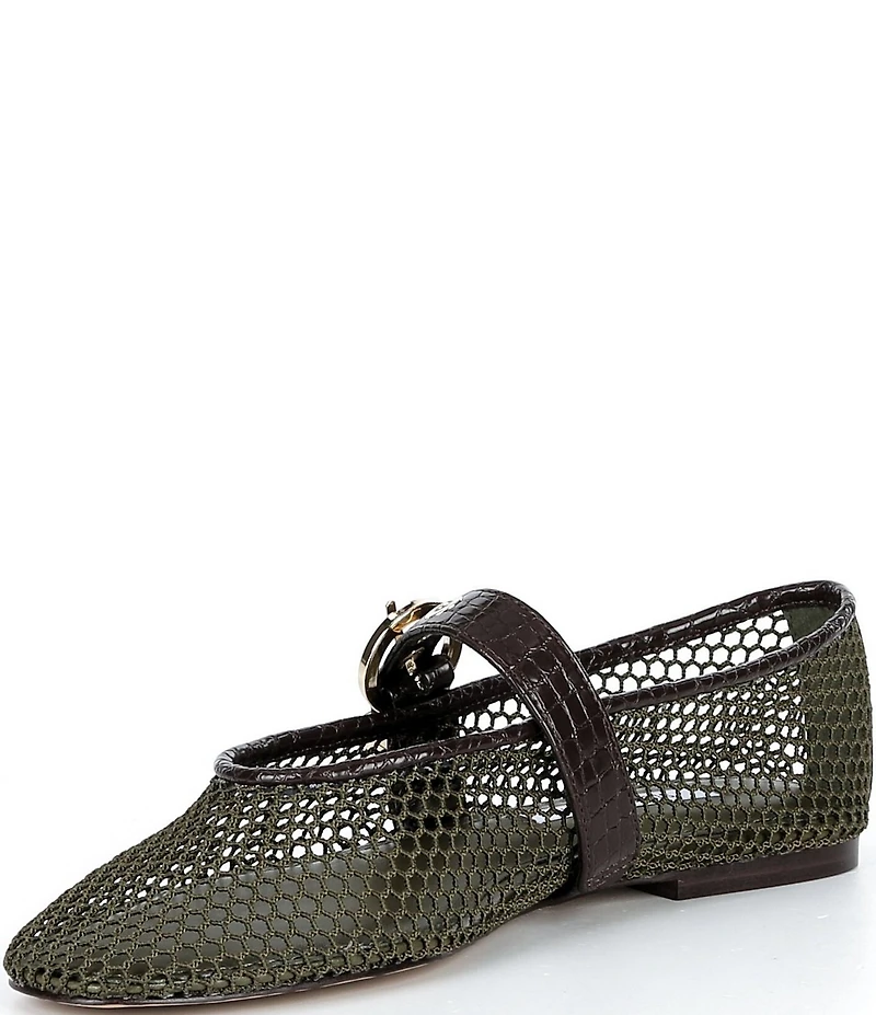 Steve Madden Lucia Mesh Buckle Hardware Croco Accent Mary Jane Ballet Flats