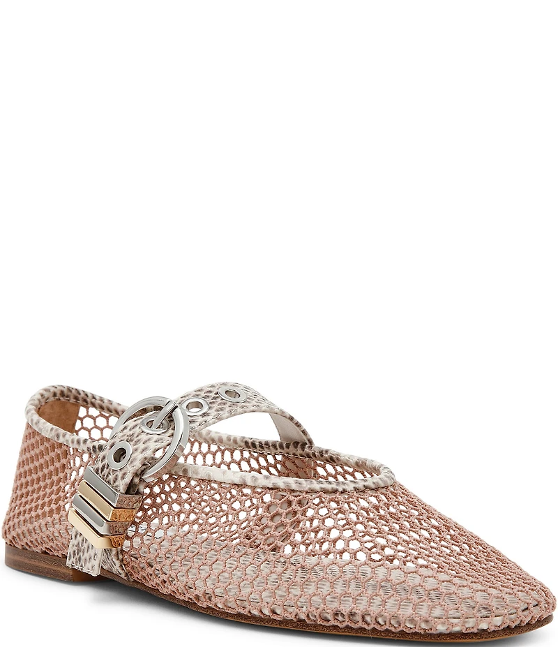 Steve Madden Lucia Mesh Snake Print Buckle Hardware Mary Jane Ballet Flats
