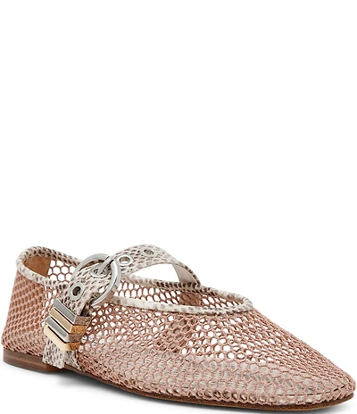 Steve Madden Lucia Mesh Snake Print Buckle Hardware Mary Jane Ballet Flats