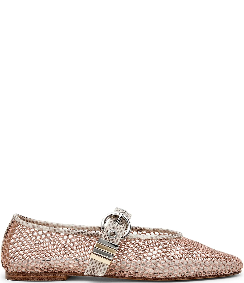 Steve Madden Lucia Mesh Snake Print Buckle Hardware Mary Jane Ballet Flats