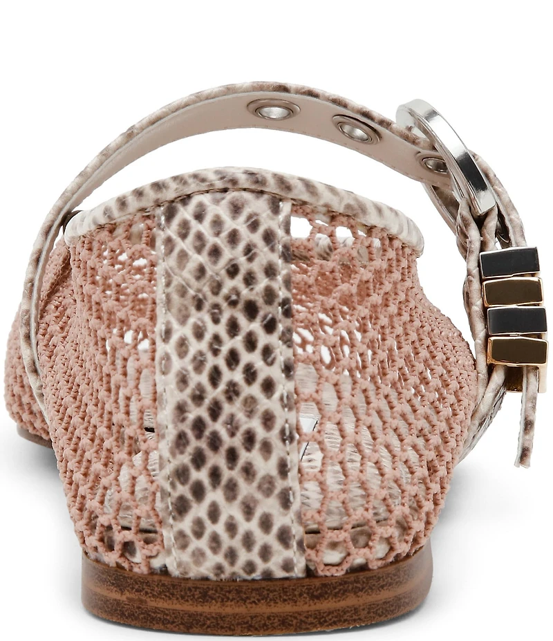Steve Madden Lucia Mesh Snake Print Buckle Hardware Mary Jane Ballet Flats