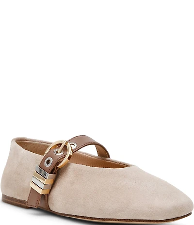 Steve Madden Lucia Suede Buckle Hardware Mary Jane Ballet Flats
