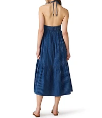 Steve Madden Lucky Striped Halter Neck Sleeveless A-Line Linen Midi Dress