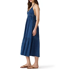 Steve Madden Lucky Striped Halter Neck Sleeveless A-Line Linen Midi Dress