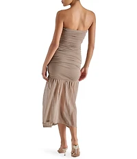 Steve Madden Lula Knit Strapless Neck Sleeveless Sheer Hem Sheath Midi Dress