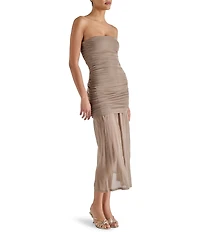 Steve Madden Lula Knit Strapless Neck Sleeveless Sheer Hem Sheath Midi Dress