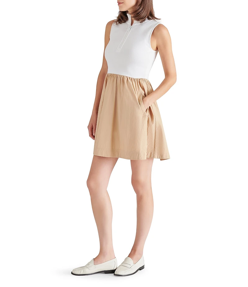 Steve Madden Lyon Quarter Zip Mock Neck Sleeveless Mixed Media Dress