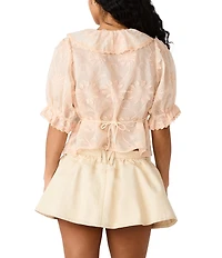 Steve Madden Lyric V-Neck Short Sleeve Embroidered Gossamer Top