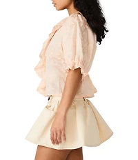 Steve Madden Lyric V-Neck Short Sleeve Embroidered Gossamer Top