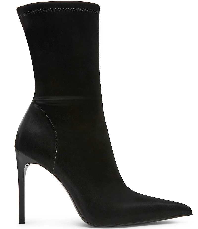 Steve Madden Mackena Techno Satin Pointed Toe Stiletto Booties
