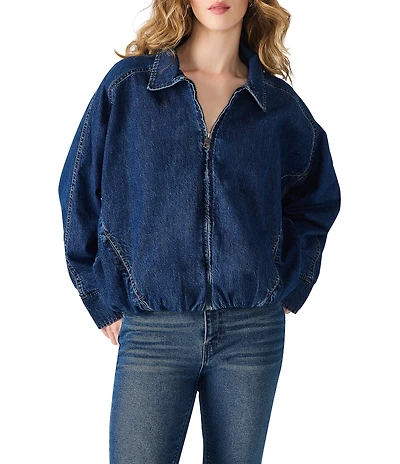 Steve Madden Mackey Collared Long Sleeve Boxy Denim Jacket