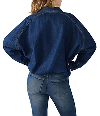 Steve Madden Mackey Collared Long Sleeve Boxy Denim Jacket