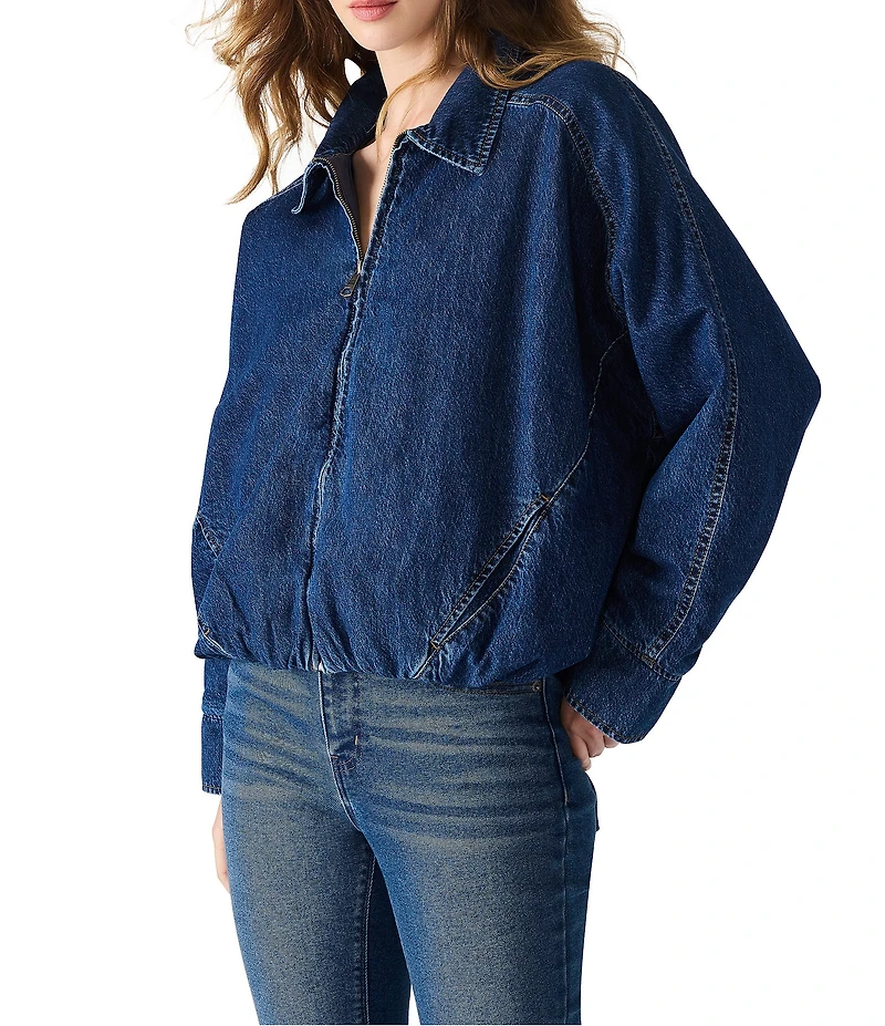 Steve Madden Mackey Collared Long Sleeve Boxy Denim Jacket