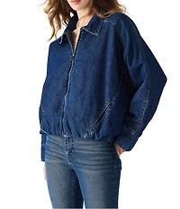 Steve Madden Mackey Collared Long Sleeve Boxy Denim Jacket