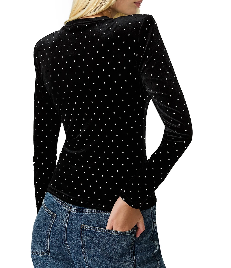Steve Madden Maddilyn Crew Neck Long Sleeve Embellished Velvet Top