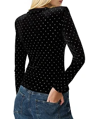 Steve Madden Maddilyn Crew Neck Long Sleeve Embellished Velvet Top
