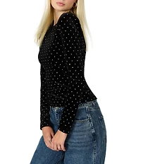 Steve Madden Maddilyn Crew Neck Long Sleeve Embellished Velvet Top