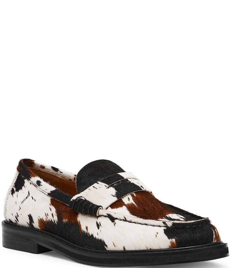 Steve Madden Madison-C Cow Print Haircalf Penny Loafers