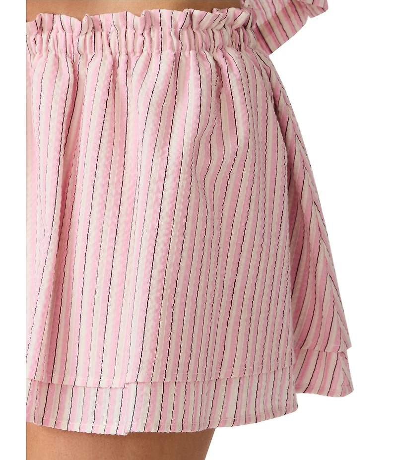 Steve Madden Maeva Puckered Stripe Two-Tier Mini Skirt
