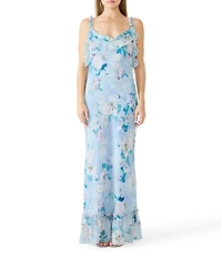 Steve Madden Malenna Floral Print Cowl Neck Sleeveless Chiffon Maxi Dress