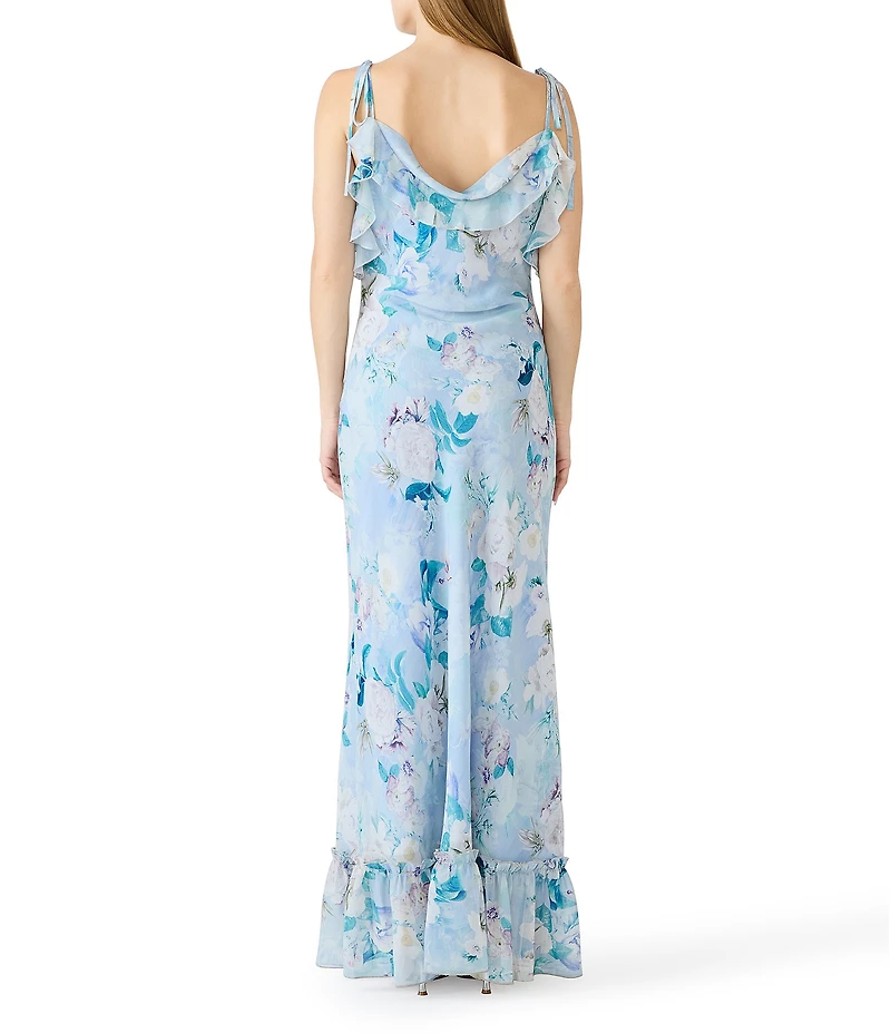 Steve Madden Malenna Floral Print Cowl Neck Sleeveless Chiffon Maxi Dress