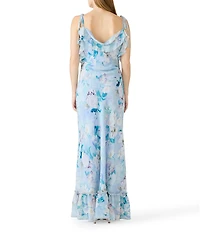 Steve Madden Malenna Floral Print Cowl Neck Sleeveless Chiffon Maxi Dress