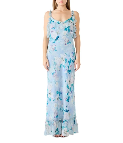 Steve Madden Malenna Floral Print Cowl Neck Sleeveless Chiffon Maxi Dress
