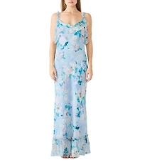 Steve Madden Malenna Floral Print Cowl Neck Sleeveless Chiffon Maxi Dress