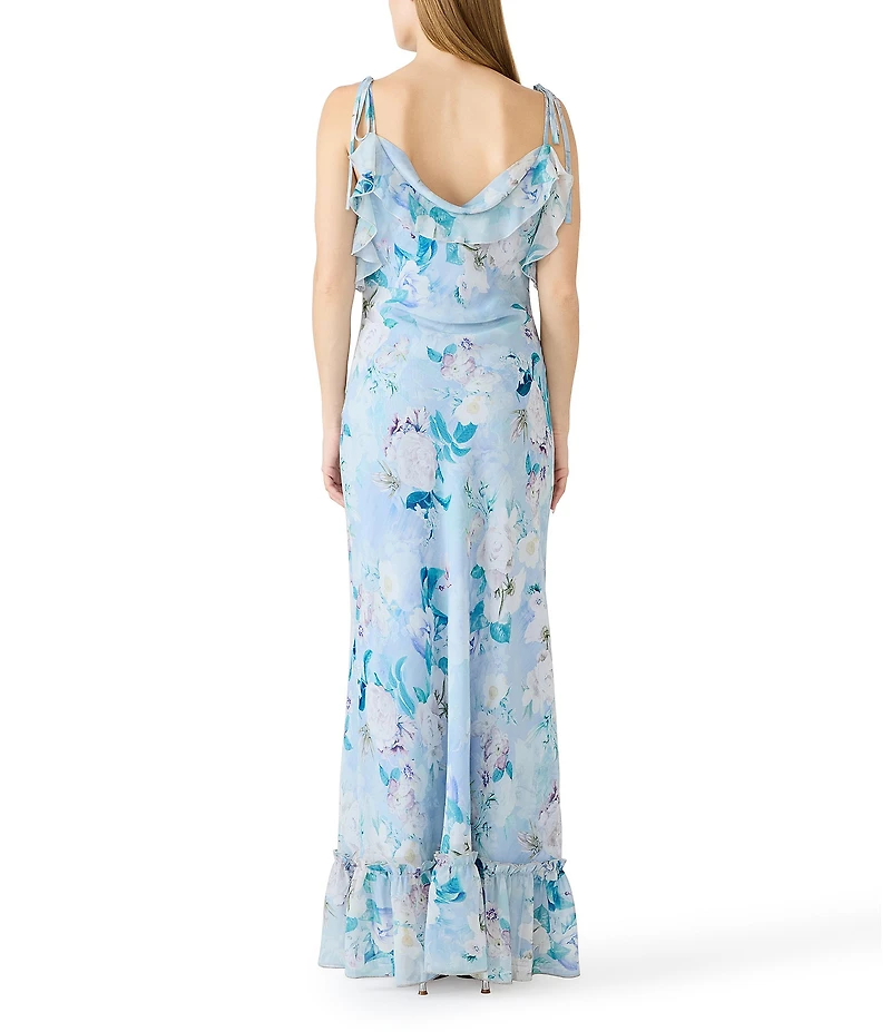 Steve Madden Malenna Floral Print Cowl Neck Sleeveless Chiffon Maxi Dress
