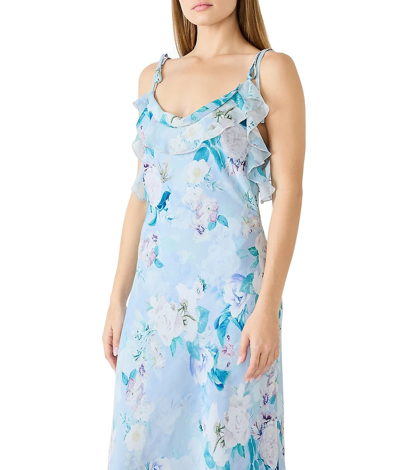 Steve Madden Malenna Floral Print Cowl Neck Sleeveless Chiffon Maxi Dress