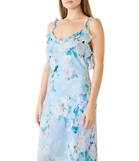 Steve Madden Malenna Floral Print Cowl Neck Sleeveless Chiffon Maxi Dress