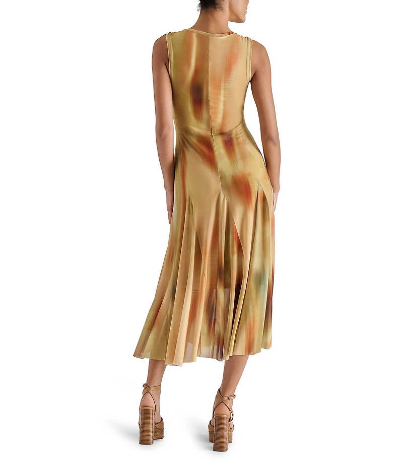 Steve Madden Marenne Printed Mesh Knit Crew Neck Sleeveless Midi Dress