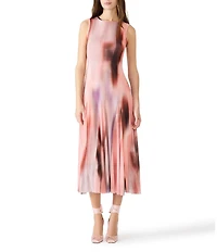 Steve Madden Marenne Printed Mesh Knit Crew Neck Sleeveless Midi Dress