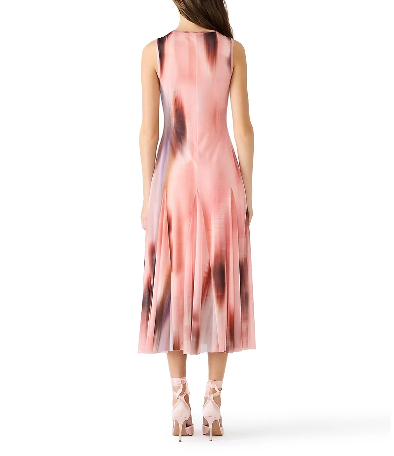 Steve Madden Marenne Printed Mesh Knit Crew Neck Sleeveless Midi Dress