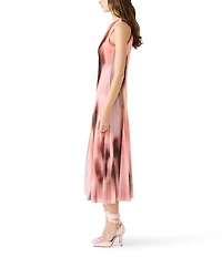 Steve Madden Marenne Printed Mesh Knit Crew Neck Sleeveless Midi Dress