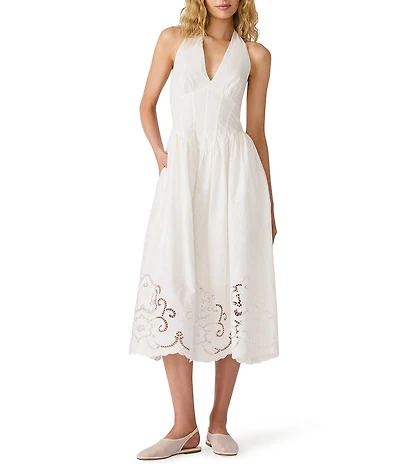 Steve Madden Margie Drop Waist Laser Cut Sleeveless Midi Dress
