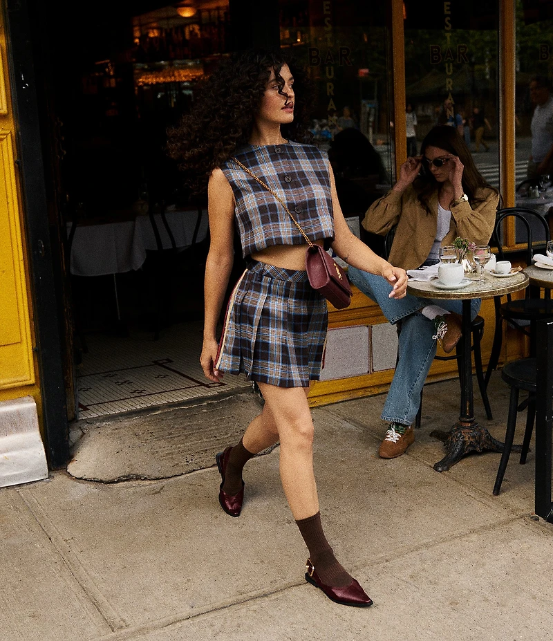 Steve Madden Margo Plaid Print Pleated Mini Skirt