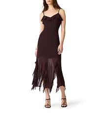 Steve Madden Mariane Mesh Scoop Neck Sleeveless Ruffle Godet Midi Dress